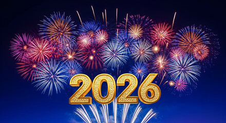 Stunning fireworks display illuminating the night sky celebrating the arrival of the new year 2026