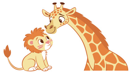 Animal Friends Lion and Giraffe Illustration.