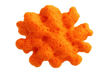 Fototapeta premium Close-up of an orange porous cleaning sponge, showcasing its texture and absorbency on a transparent background