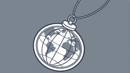 World Pendant Necklace Design Minimalist Globe Concept Travel Jewelry Vector Graphic.