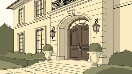 Elegant Mansion Entrance.