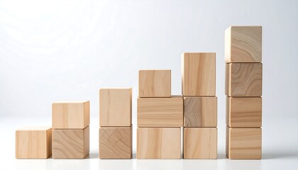 Wooden blocks arranged in a progressive stack, forming an upward trend