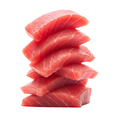 Levitation of sliced raw tuna meat stacked in the air, highlighting freshness and culinary skill for sushi presentations isolated on white or transparent background. PNG