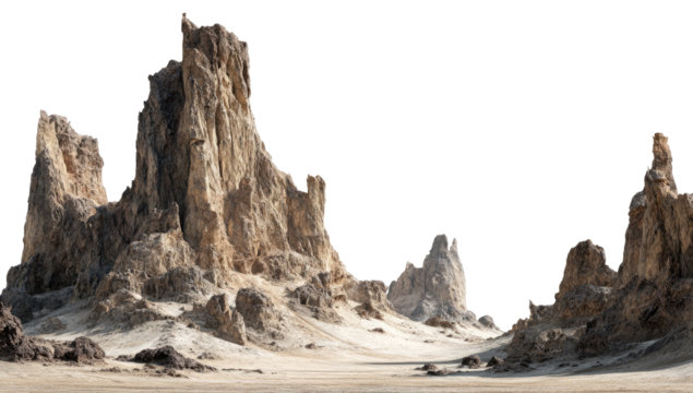 Desert sandstone spires rise above a vast plain