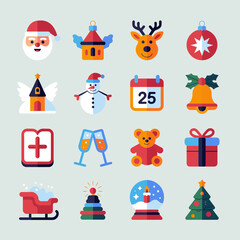 Flat Christmas Icons Set in Red and Blue – Holiday Elements Collection