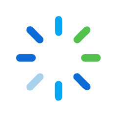 Vector art of a colorful circular loading spinner with blue and green segments isolated on a white background