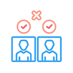 Fototapeta premium Vector art of two user profiles are displayed with a checkmark above one and a cross above the other, symbolizing a choice or decision
