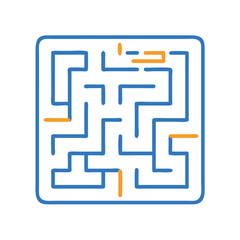 Vector art of a blue and orange maze with a clear path, isolated on a white background