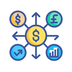 Obraz premium Vector art of a financial concept illustration showing currency symbols connected by arrows, symbolizing exchange and growth