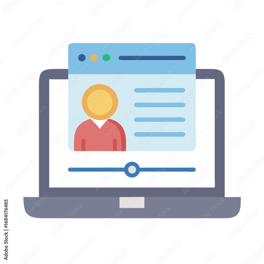 Poster vector art of a laptop displays a user profile page with a media player control