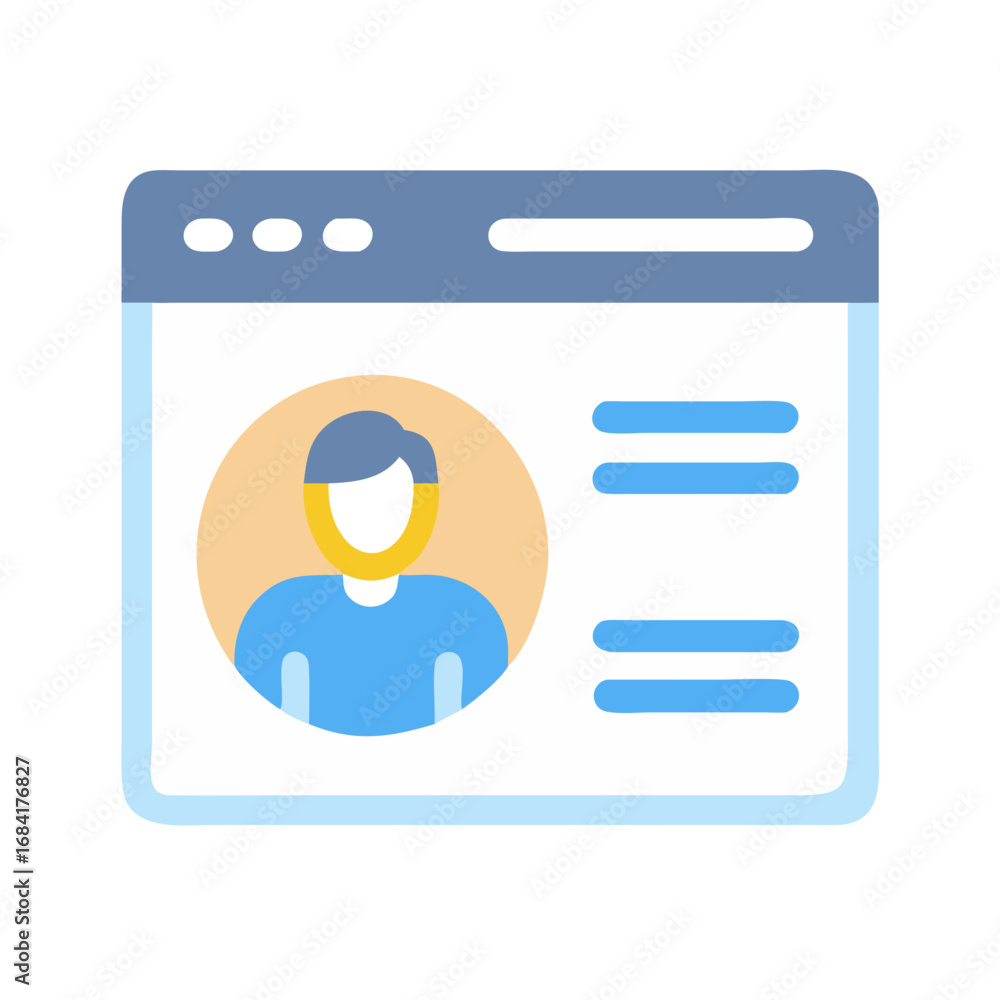 Poster vector art of a flat design illustration of a user profile on a web page, featuring an avatar and pe