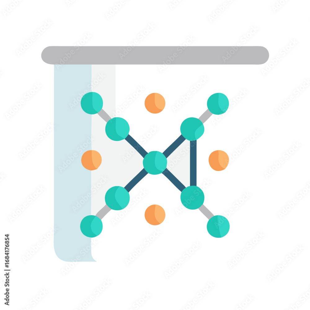 Poster vector art of a stylized illustration of a molecular structure with interconnected nodes and surroun