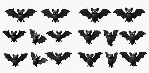 A collection of twelve 3D rendered bats in various flying poses.