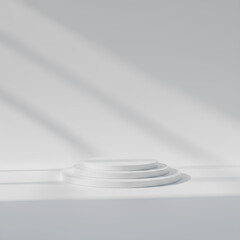 Empty White Product Podium in a Modern Studio with Sunlight and Shadows