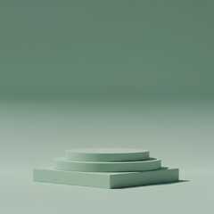 Abstract Minimalist Product Display with Geometric Podium on Green Background