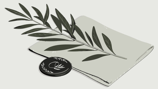 Olive Branch Medal and Fabric Still Life Peace Award Nature Illustration.