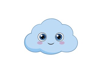 Cute Blue Cloud Character with Big Eyes and a Sweet Smile on a White Background