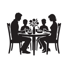 Family dinner around table vector silhouette outline logo design concept illustration