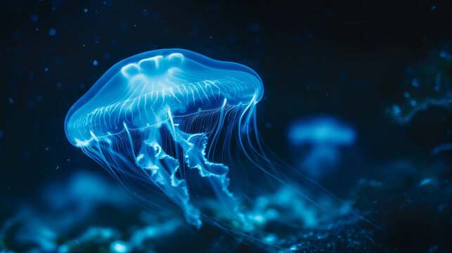Uma &aacute;gua-viva bioluminescente no oceano