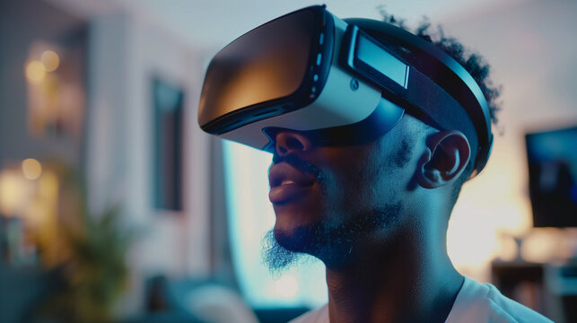 Homem negro com &oacute;culos de realidade virtual