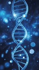 Dynamic DNA helix with glowing particles, representing genetics, science, and medical advancements