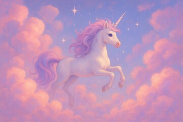 Fototapeta premium Magical unicorn-themed sky with cotton candy clouds in pastel pink and lavender hues