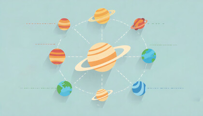 Colorful Paper Craft Planets and Earth Model Illustration for Space Education