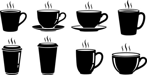 Obraz premium Coffee cup silhouette, Coffee and tea cups silhouette, Coffee and tea cups svg, Coffee cup svg, Tea cup silhouette, Teacup svg, Ceramic cups silhouette, Tea and coffee cup icon set.
