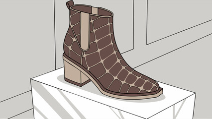 Stylish Ankle Boot with Animal Print Design Fashion Footwear Illustration.