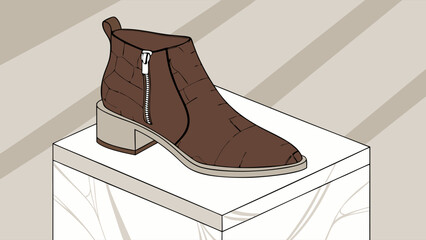 Brown Boot Fashion Illustration on Display.