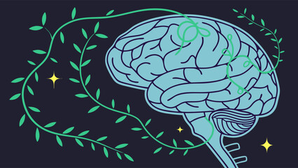 Brain and Nature Illustration Conceptual Artwork of Thought Ideas and Growth.