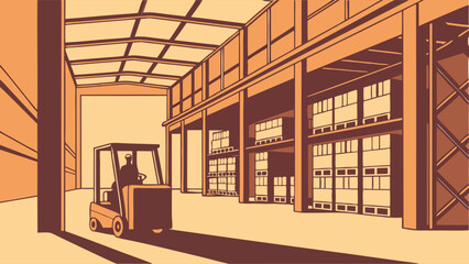 Warehouse Interior with Forklift.