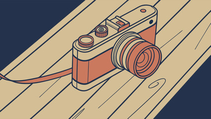 Vintage Camera on Wooden Surface.
