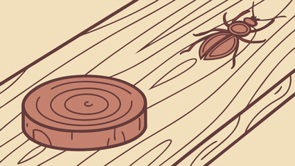 Illustration of a bug and a wood round.