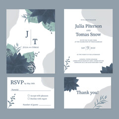 Rustic Wedding Invitation Suite – Watercolor Floral Vector Templates-Blue Tones