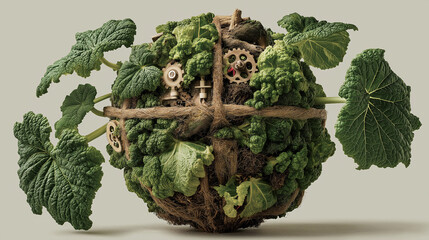 Mechanical Globe Covered With Plant Life