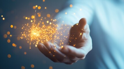 A smartly dressed IT expert using a futuristic touchscreen  on blurred background