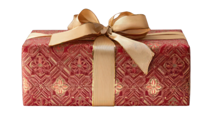 Elegant maroon gift box with gold ribbon