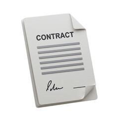 3d contract paper with signature isolated on white background  
