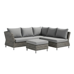 Outdoor sectional sofa with ottoman on a white background, PNG format.