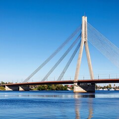 Obraz premium Modern cable-stayed bridge over a calm river