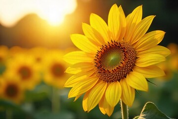 A vibrant sunflower basking in the golden rays of sunlight, its petals unfurling in a breathtaking display of nature's beauty Perfect for summer, nature, and botanical themes , sunny, plant