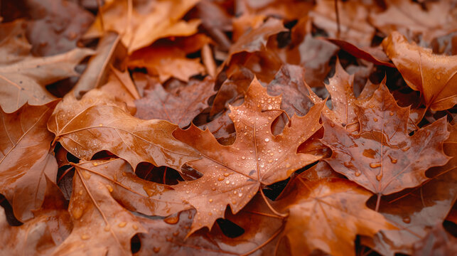 Folhas de outono cobertas de orvalho