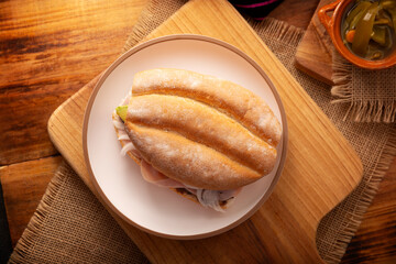 Mexican ham sandwich, in Mexico it is called Torta de Jamon, it is the most popular of the Mexican Tortas and the recipe varies depending on who prepares it, made with bolillo or telera bread.