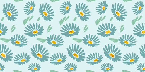 Seamless floral pattern with camomiles and daisies for wallpaper and textile design Hand drawn flowers, seamless patterns with floral for fabric clothing, wrapping paper, cover, banner, interior decor