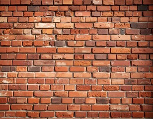 Fototapeta premium Close-up view of a textured brick wall, displaying various shades of reddish-brown bricks, with visible mortar joints.