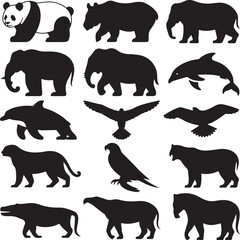 Fototapeta premium Animal Silhouettes Black Collection Diverse Wildlife panda bear