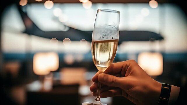 champagne toast airport lounge luxury travel