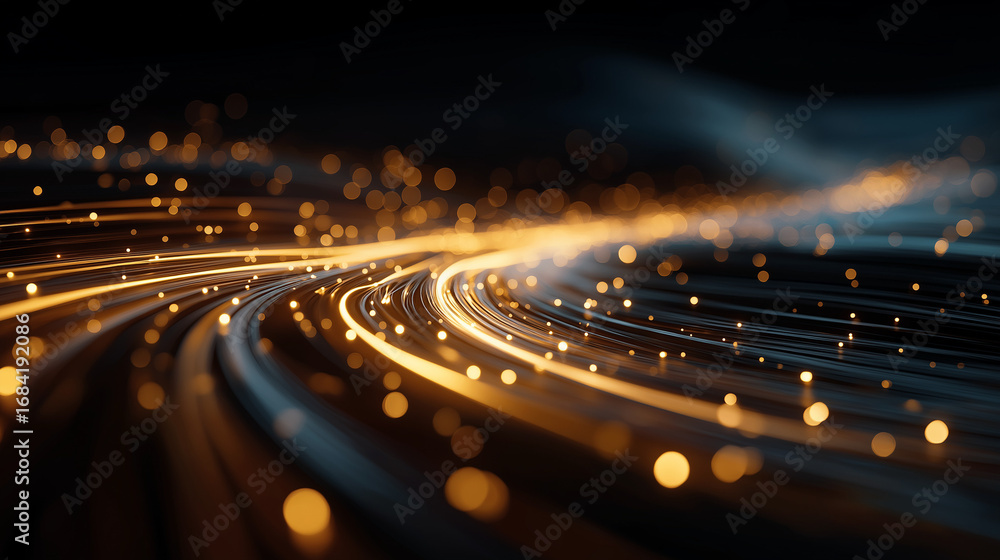 Poster illuminating pathways of light: an abstract artistic visualization of digital data streams, a networ