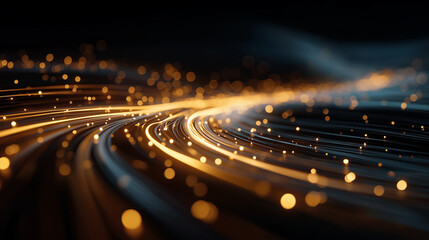 Illuminating Pathways of Light: An abstract artistic visualization of digital data streams, a network of shimmering light trails surging against a dark backdrop. A creative display of speed, energy.